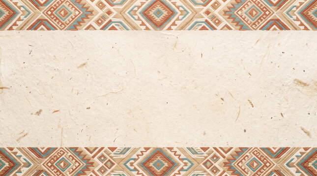handmade paper background with ethnic textile motifs and geometric borders