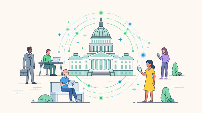 Illustration de services publics num&eacute;riques connectant les citoyens