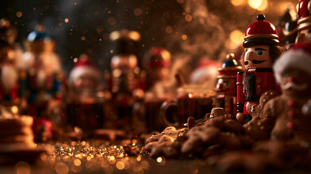 Traditional Christmas Nutcracker Soldier Figurines with Gingerbread Cookies