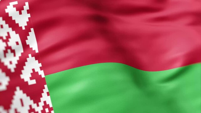 Realistic Belarus flag waving in the wind with detailed fabric folds and national pattern background