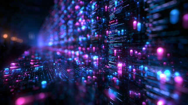 Futuristic Cyber Code and Glowing Digital Data Stream