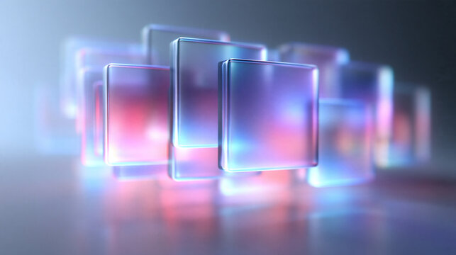 Abstract 3D Glass Cubes with Holographic Neon Lighting