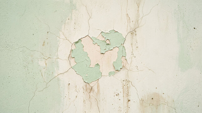 Mur ancien vert et cr&egrave;me avec peinture &eacute;caill&eacute;e