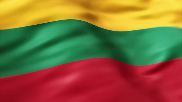 Realistic Lithuanian flag waving in the wind with detailed fabric folds and national background