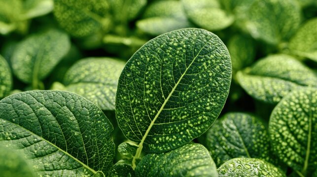 Close-Up of Textured Green Potato Plant Leaves in Garden