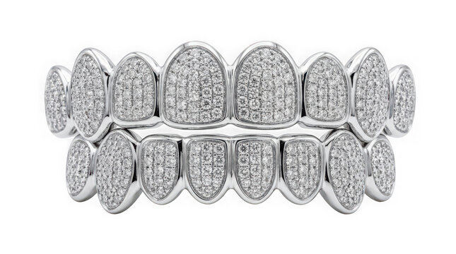 Diamond iced out grillz jewelry set isolated on transparent background
