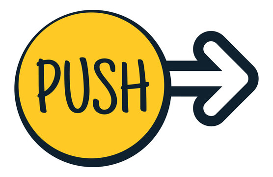 Push Button Sign with Right Direction Arrow Symbol Yellow Circle Sticker Isolated on Transparent Background