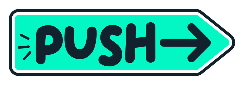Push Button Sign with Right Direction Arrow Green Arrowhead Badge Sticker Isolated on Transparent Background