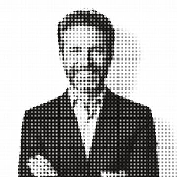 Abstract halftone portrait of a business person wearing a suit isolated on transparent background, illustration