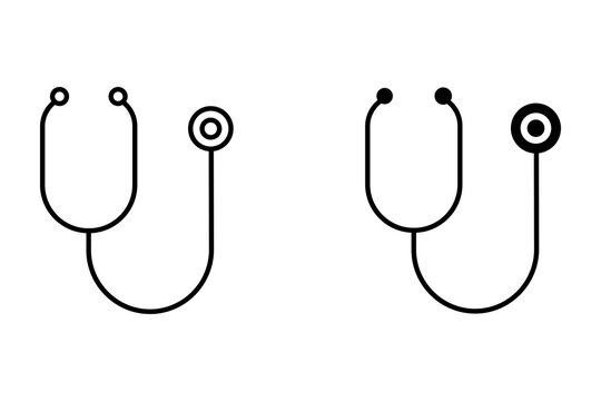 Black and white stethoscope icon set for medical healthcare and clinical doctor diagnostic tools