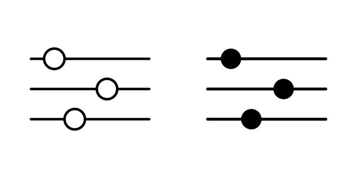 Set of adjustment slider icons with circular buttons for mobile app interface and website settings