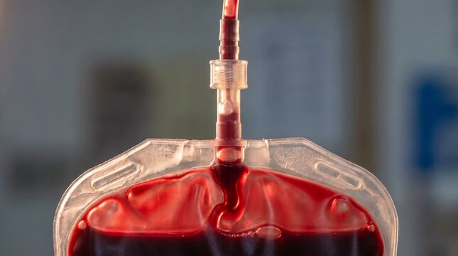 Blood bag filling with blood