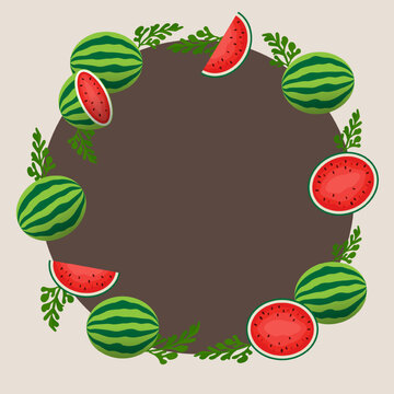 Fresh summer fruit border with organic watermelon graphic elements