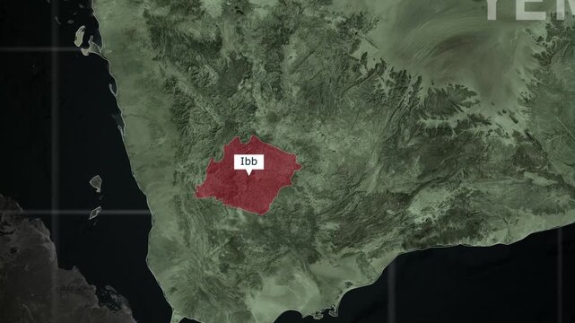 Yemen Map With Ibb Governorate Highlighted Satellite View Animation