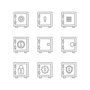 Bank safe box icon collection for financial security business sign