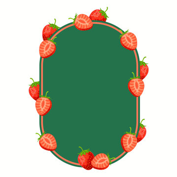 strawberry border frame with green background for summer food menu