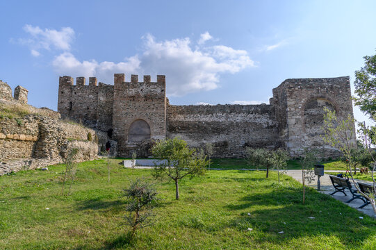 Wide view of the Heptapyrgion fortress towers, Yedi Kule citadel in Ano Poli, Thessaloniki, Greece