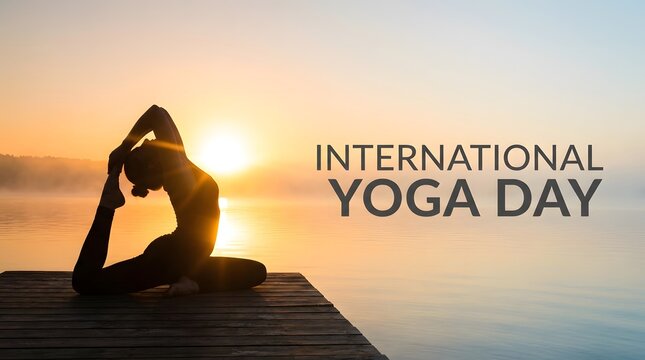 Silhouette of a woman practicing yoga at sunrise over the ocean water