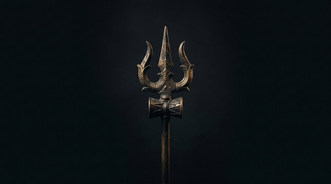 lord shiva trishul weapon in dramatic shadows dark background