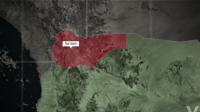 Yemen Map With Sa'dah Governorate Highlighted Satellite View Animation