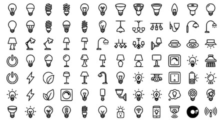 Fototapeta premium Premium Lightbulb and Lamp Thin Line Vector Icons