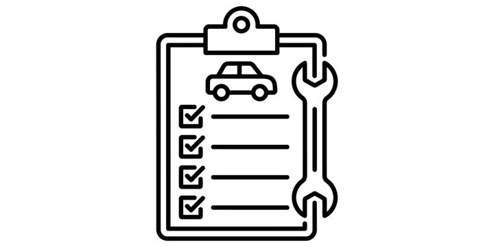 Car maintenance checklist document with wrench icon for automotive repair services.