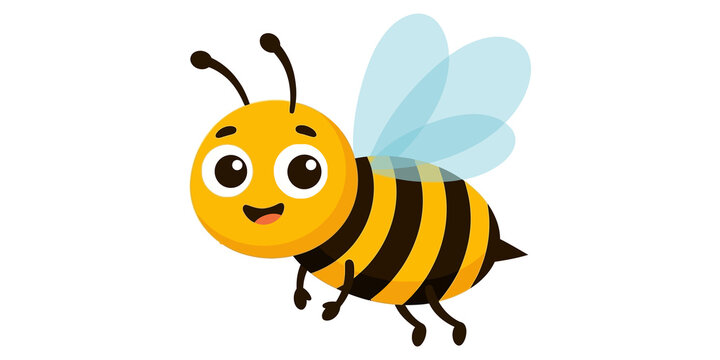 Cute cartoon bee with wings and happy face for summer.