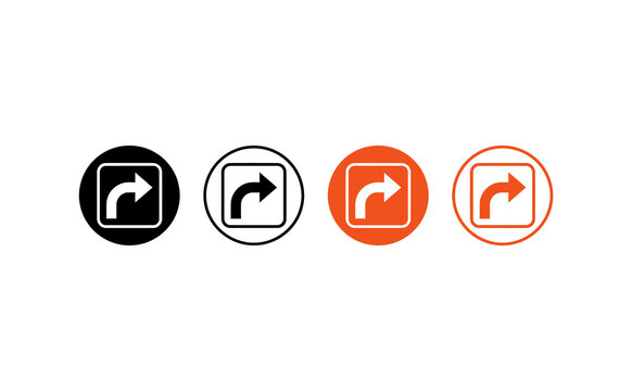 Bold arrow turn sign icons in black and orange circular frames