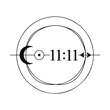 Crescent moon and time display with geometric lines on transparent background