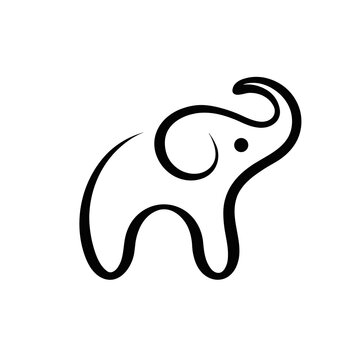 Minimalist elephant line art logo design featuring smooth flowing black strokes on a white background