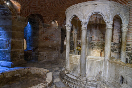 Crypt of Saint Demetrios with marble ciborium under brick vaults, Thessaloniki, Greece