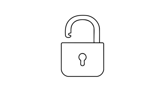 Open padlock icon on white background with detailed keyhole design. Open padlock symbolizes security and freedom in digital context. Concept open padlock for security illustrations, websites, or apps.