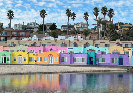 Capitola, California, USA - Colorful Painted Historic Houses Along Monterey Bay With Seaside Resort Town, Coastal Architecture and Charming Beach Community