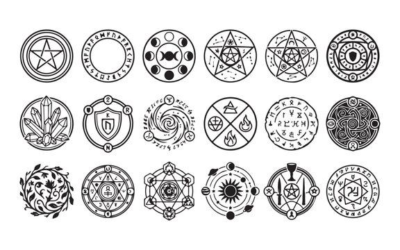 sacred geometry and magic circle symbol collection for occult and spiritual designs.