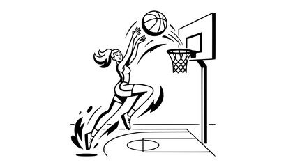 Fototapeta premium Female Basketball Player Jump Shot Cartoon Vector