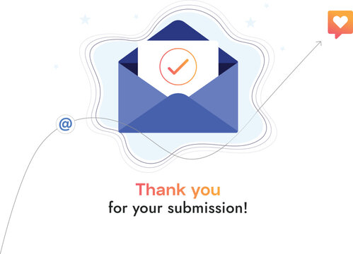 Email Envelope with a checked document and notification badges communicates a successful submission and thank you message