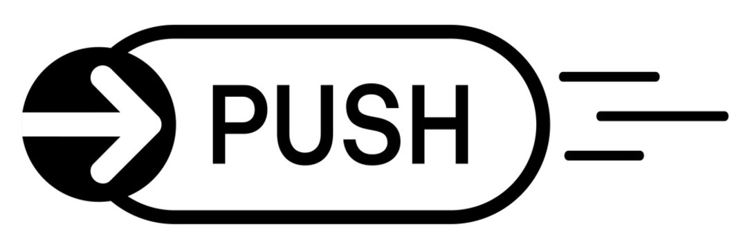 Push Button Sign with Right Direction Arrow Symbol Speed Motion Black and White Badge Sticker Isolated on Transparent Background