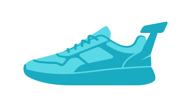 Cyan blue athletic sneaker illustration with futuristic spoiler heel design