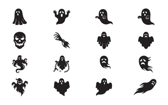 Ghost apparition icons set featuring variety of spirits and phantoms for halloween party graphics.