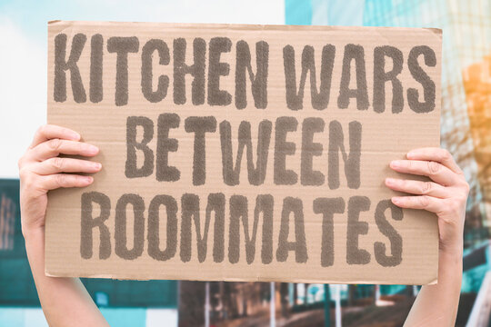 "Kitchen wars between roommates" Roommate conflicts over space. LIVING. CONFLICTS. ROOMMATES. SPACE. DISPUTES.