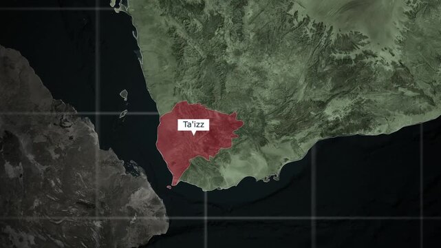 Yemen Map With Ta'izz Governorate Highlighted Satellite View Animation