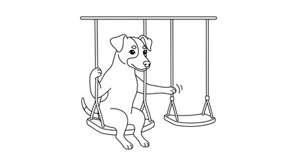Obraz premium Cute Brazilian dog sitting on a playground swing and pushing an empty swing beside it