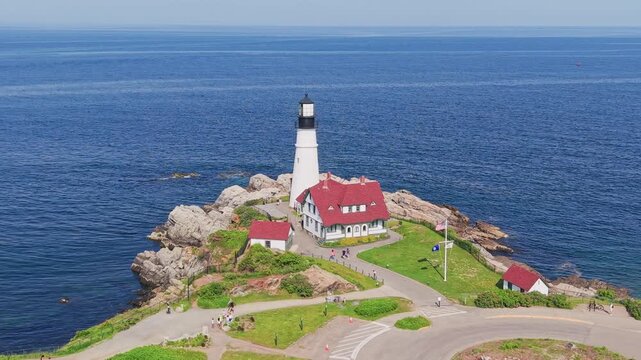 Aerial view of Portland Head Light in Cape Elizabeth Maine