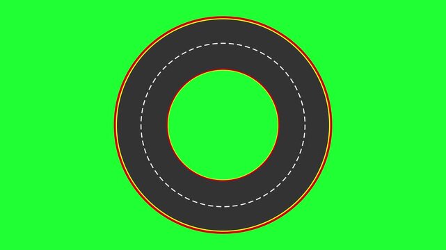 Circular asphalt road track loop vector animation on green screen background.