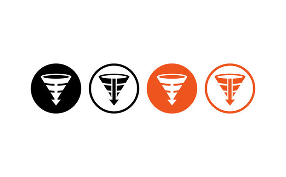 Modern funnel icons set showing sales process stages in orange and black