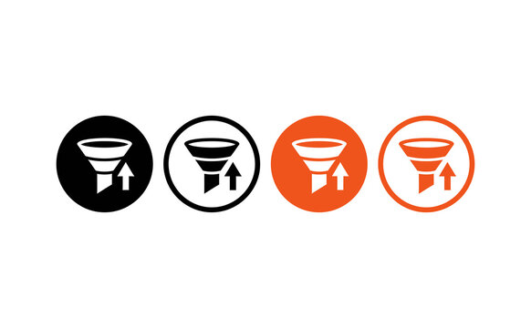 Modern funnel icons with upward arrows in black and orange circle styles