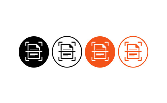 Modern document scanning icons in black and orange circular flat style