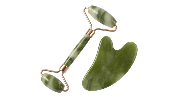 Jade face roller png gua sha tool png facial massage roller png skincare tools png beauty treatment png transparent image