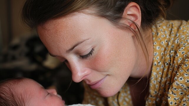 Maternal bonding and newborn care mother looking at her baby with love and affection in a peaceful home environment Parenting and motherhood
