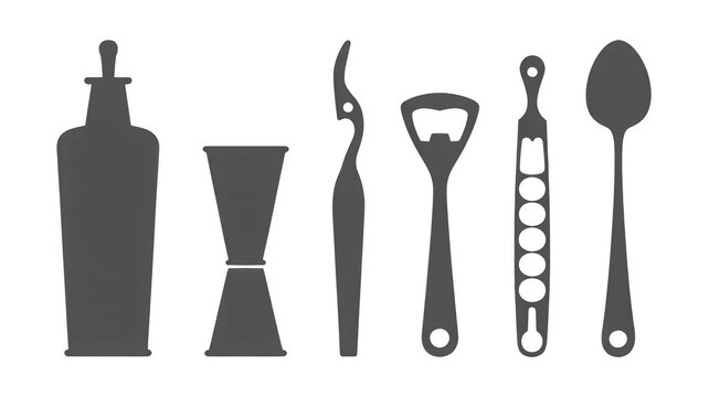 Bar tools silhouettes png cocktail accessories png bottle opener shaker tools png bartender equipment png transparent background image